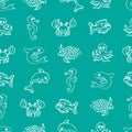 Vector illustration. Bright seamless pattern in the form of inhabitants of the underwater world.